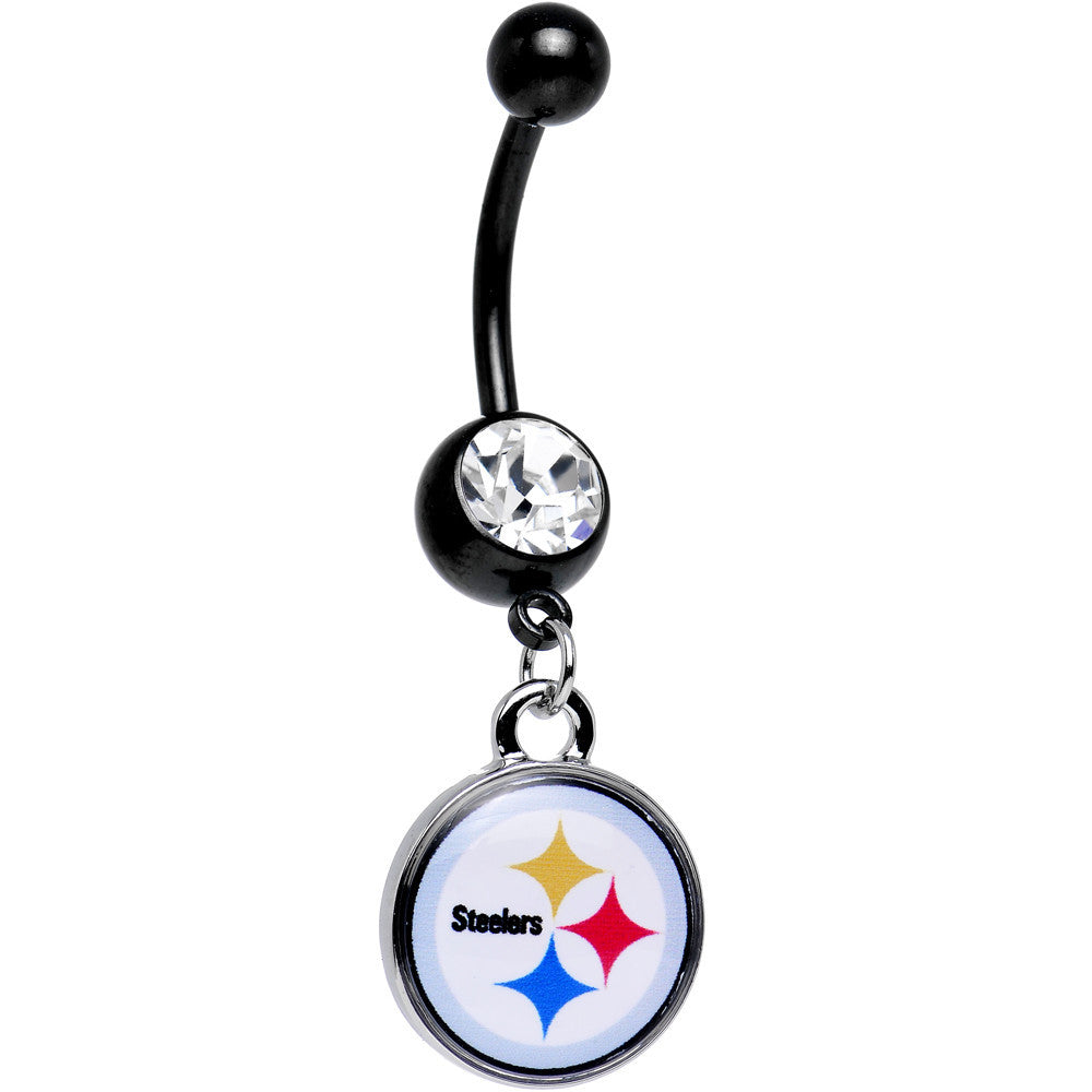 Licensed Clear Gem Black NFL Pittsburgh Steelers Dangle Belly Ring