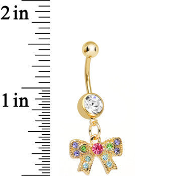 Clear Gem Gold Plated Kaleidoscopic Bow Dangle Belly Ring