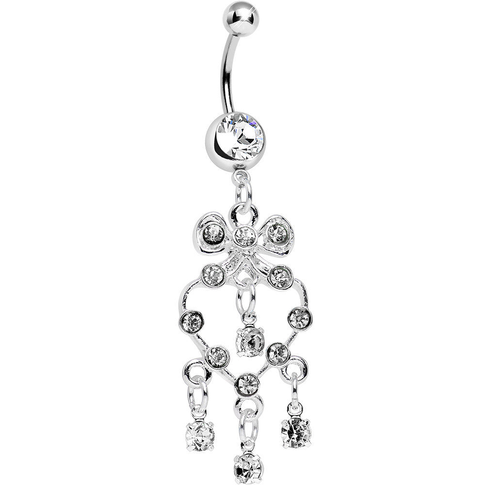 Clear Gem Bow Tie Decorative Hollow Heart Dangle Belly Ring