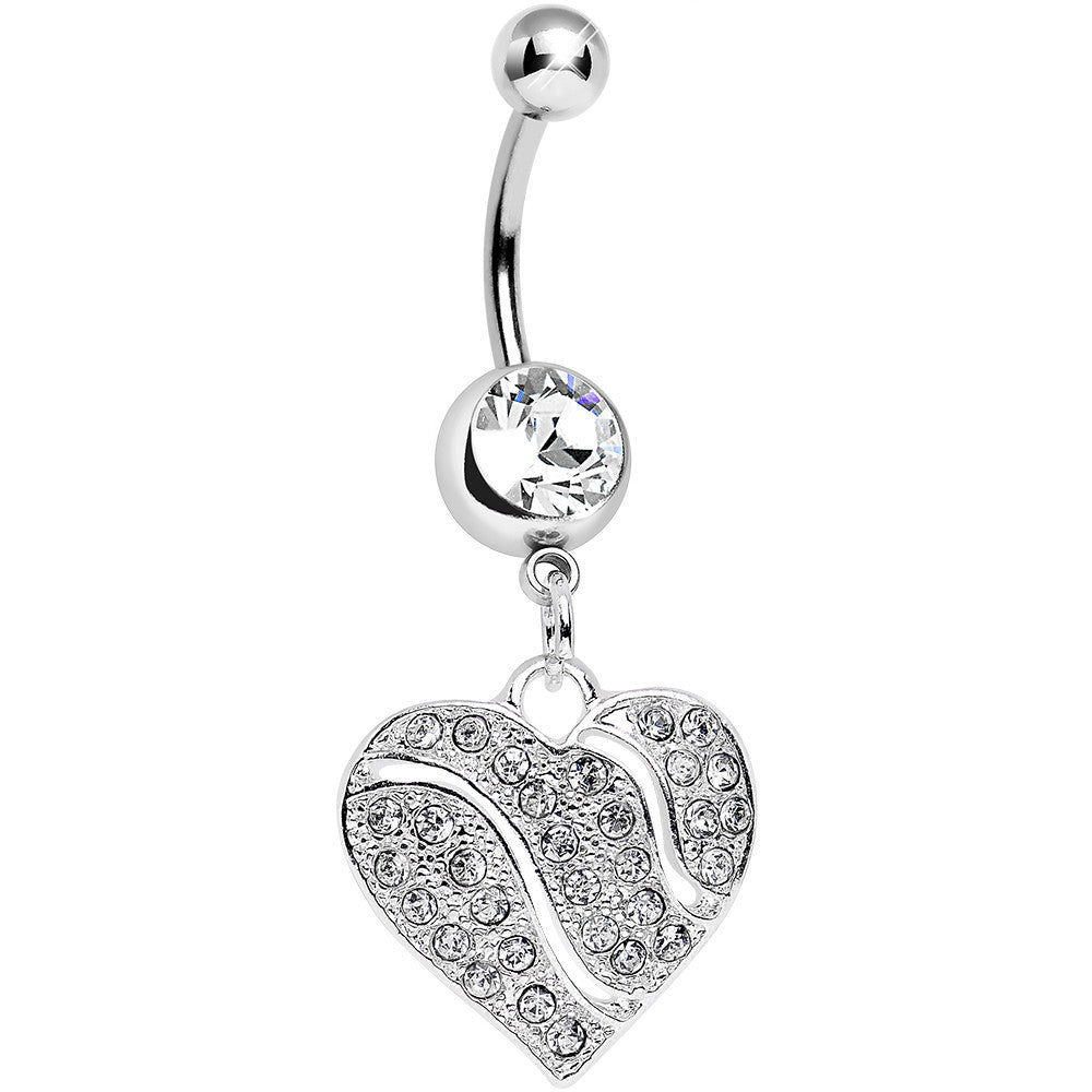 Clear Gem Sparkling Rivers of Love Heart Dangle Belly Ring