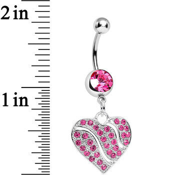 Pink Gem Sparkling Rivers of Love Heart Dangle Belly Ring