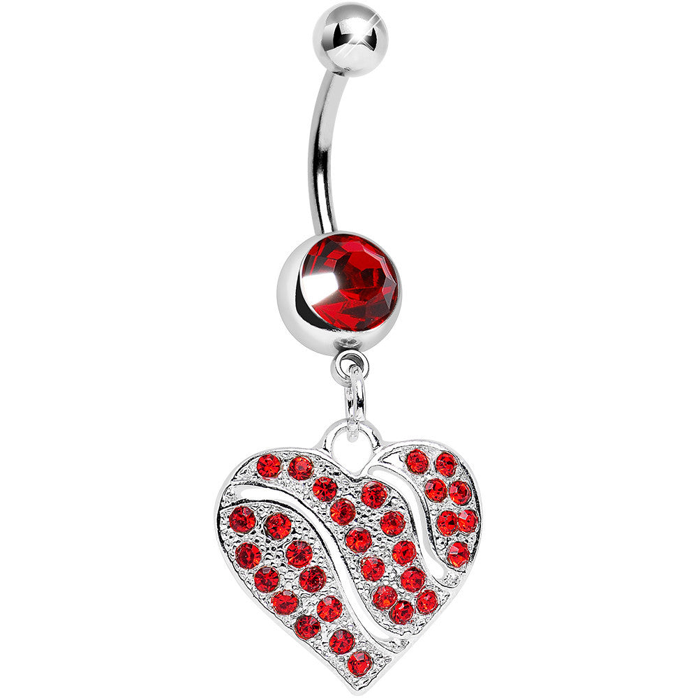 Red Gem Sparkling Rivers of Love Heart Dangle Belly Ring