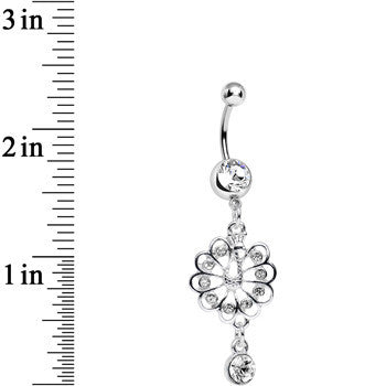 Clear Gem Enchanted Open Tail Peacock Dangle Belly Ring