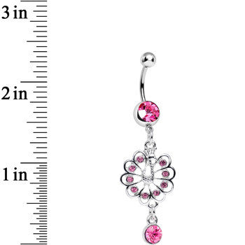 Pink Gem Enchanted Open Tail Peacock Dangle Belly Ring