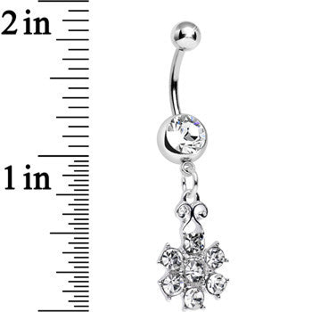 Clear Gem Potted Peony Flower Dangle Belly Ring