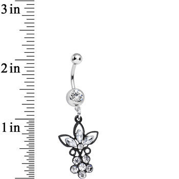Clear Gem Power of the Dual Black Flower Dangle Belly Ring