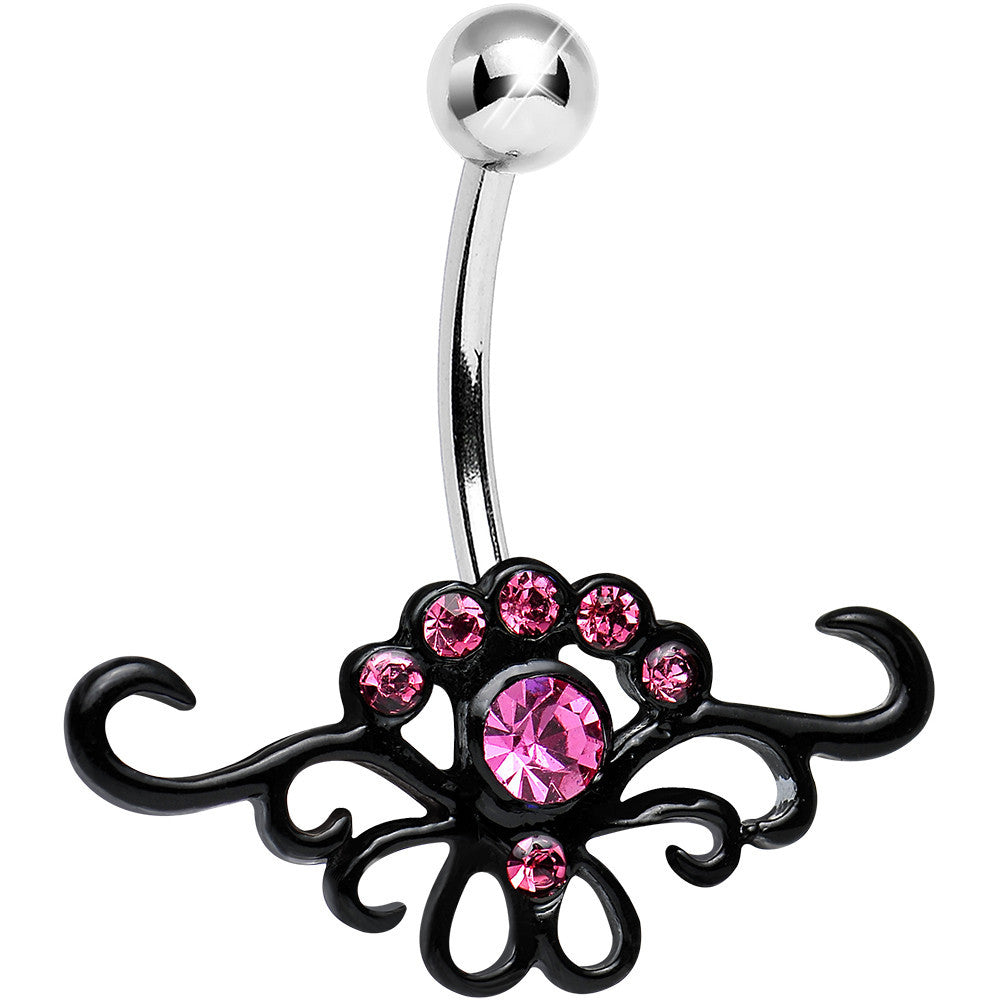 Pink Gem Sparkling Black Genesis Lace Belly Ring