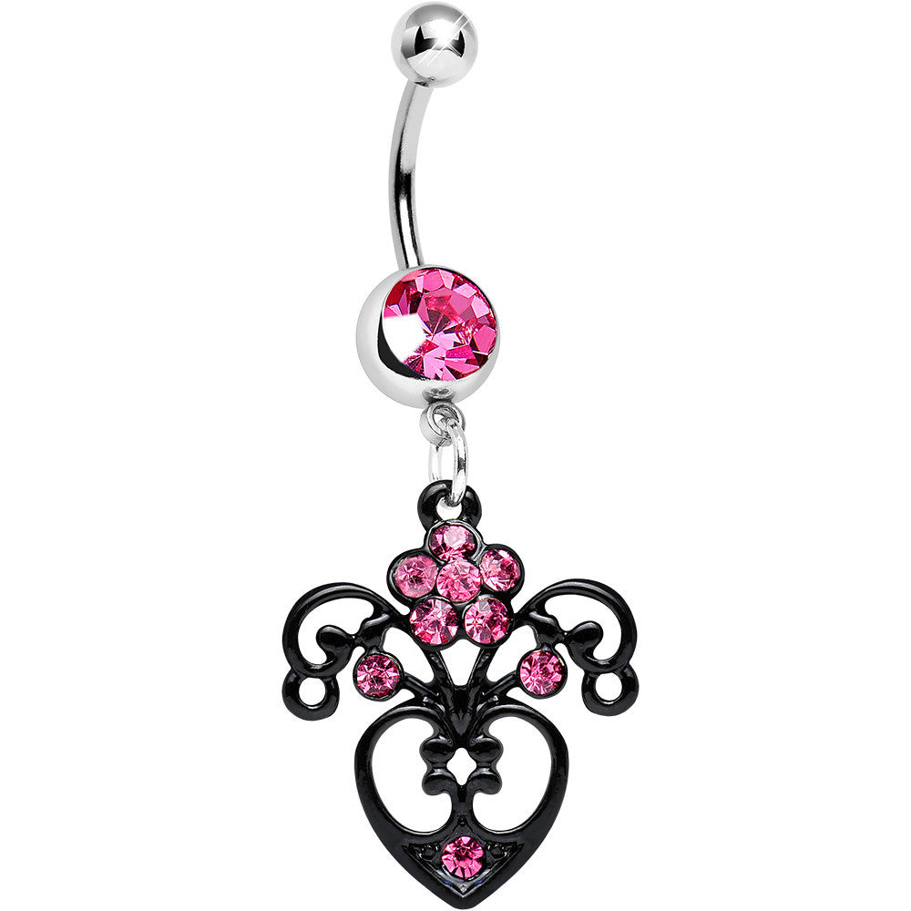 Pink Gem Ornamental Black Victorian Flowering Heart Dangle Belly Ring