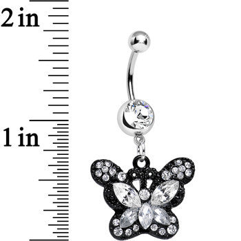 Clear Gem Passionate Black Butterfly Dangle Belly Ring