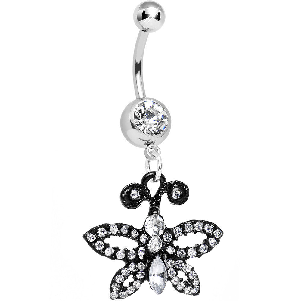 Clear Gem Sublime Sparkling Black Butterfly Dangle Belly Ring