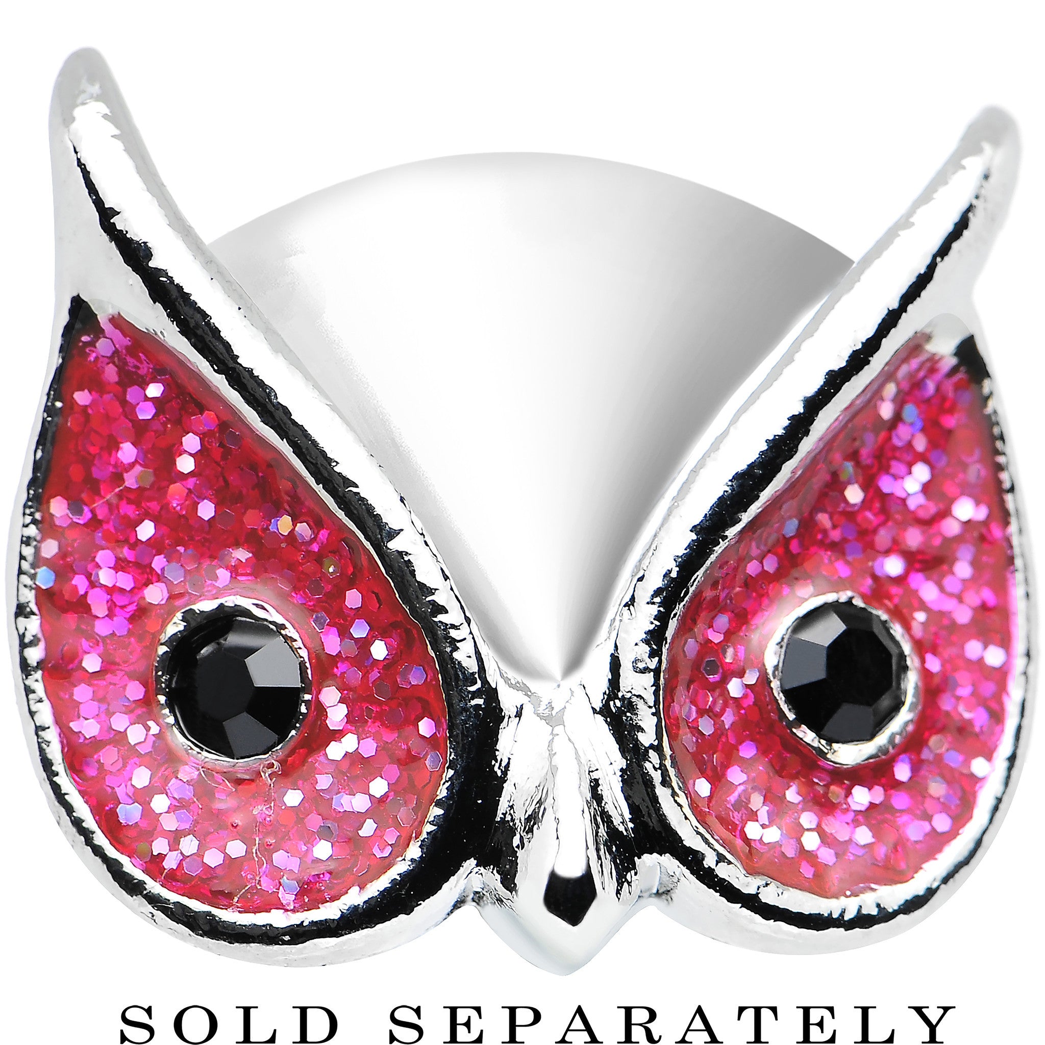 9/16 Pink Glitter Festive Owl Single Flare Steel Plug