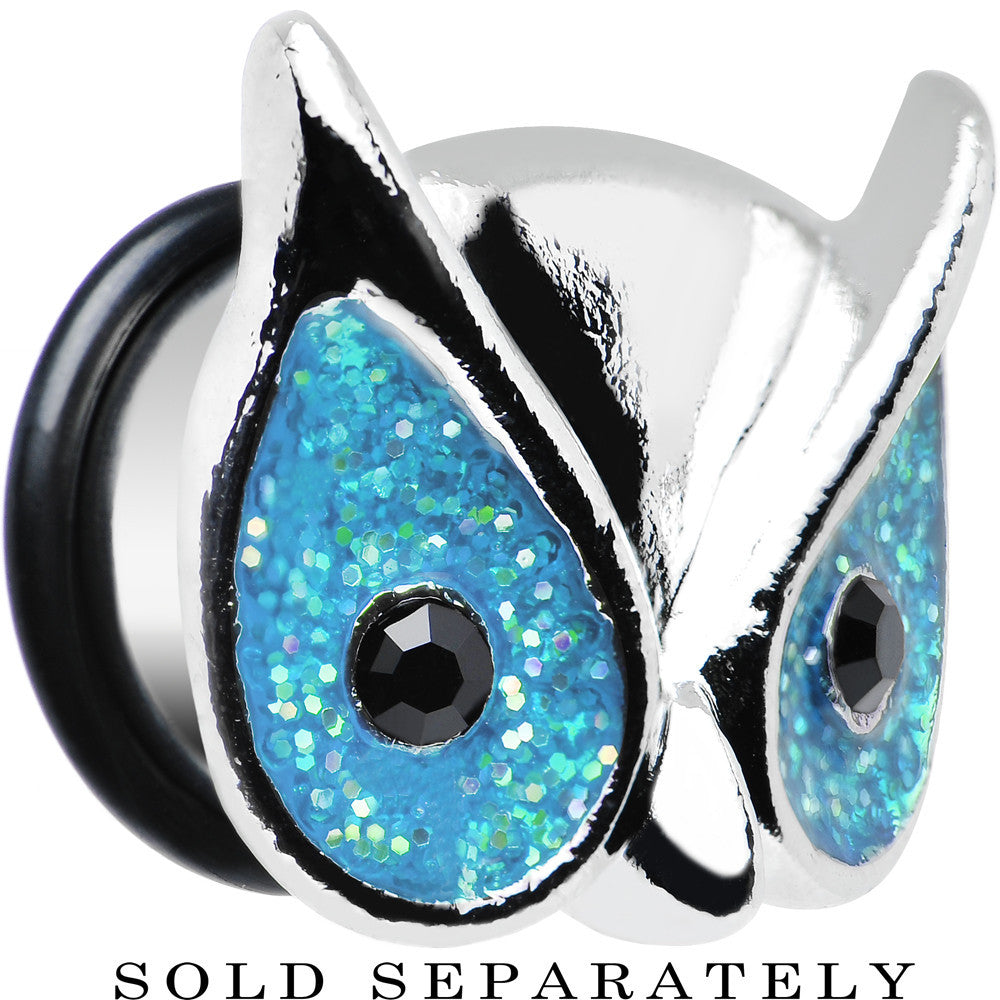 9/16 Aqua Glitter Festive Owl Single Flare Steel Plug