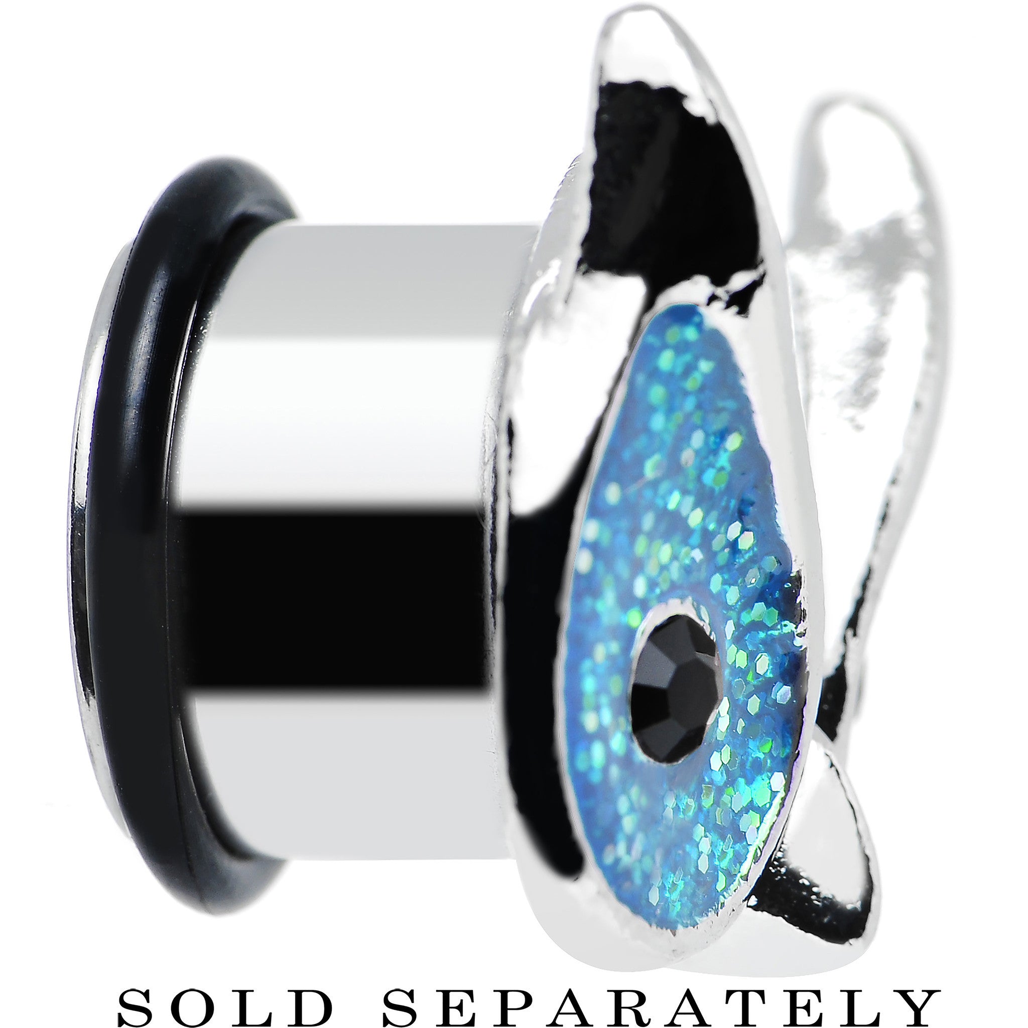 9/16 Aqua Glitter Festive Owl Single Flare Steel Plug