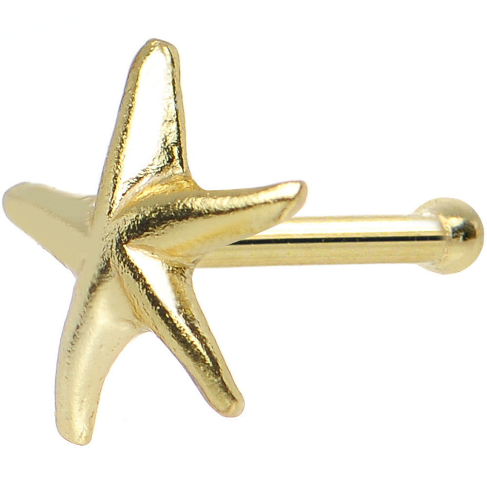 22 Gauge 925 Sterling Silver Gold Plated Ocean Starfish Nose Bone