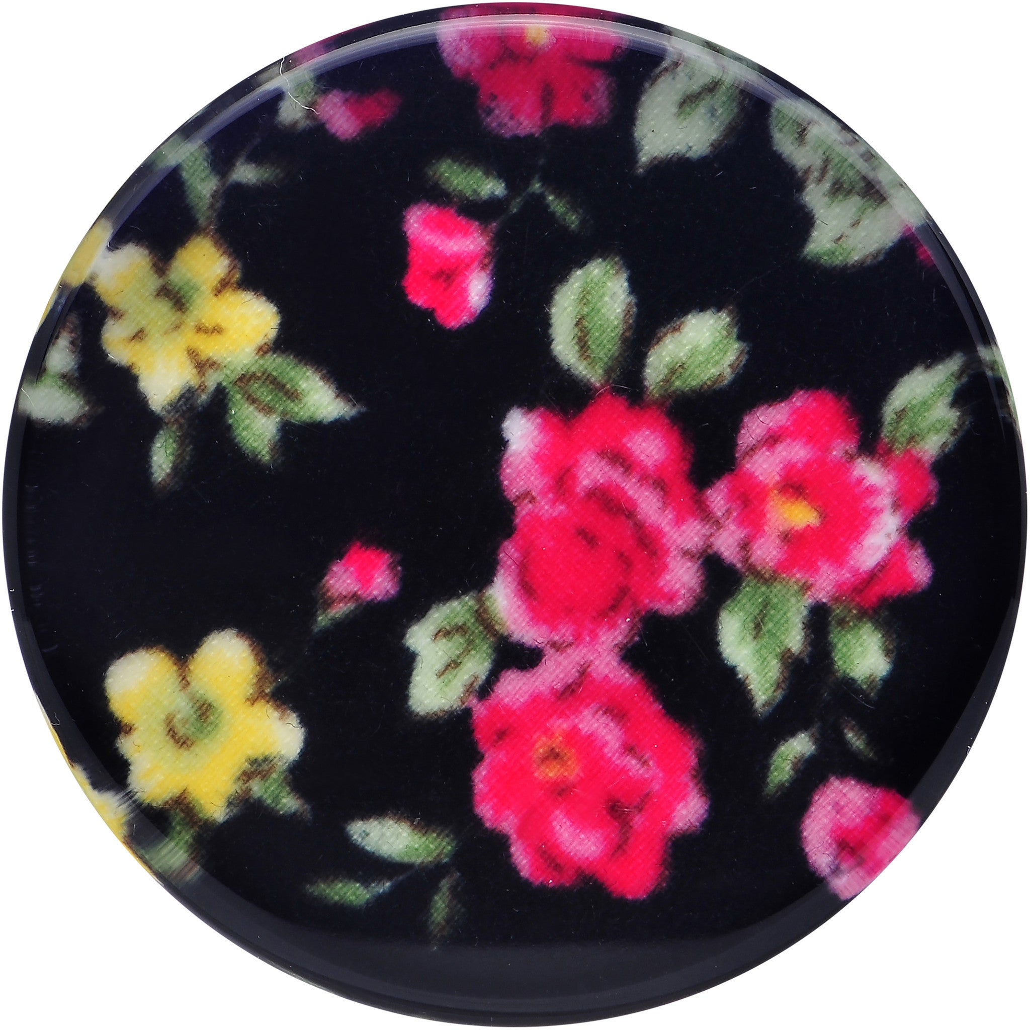 24mm Acrylic Black Multicolored Old Fashioned Flowers Saddle Plug