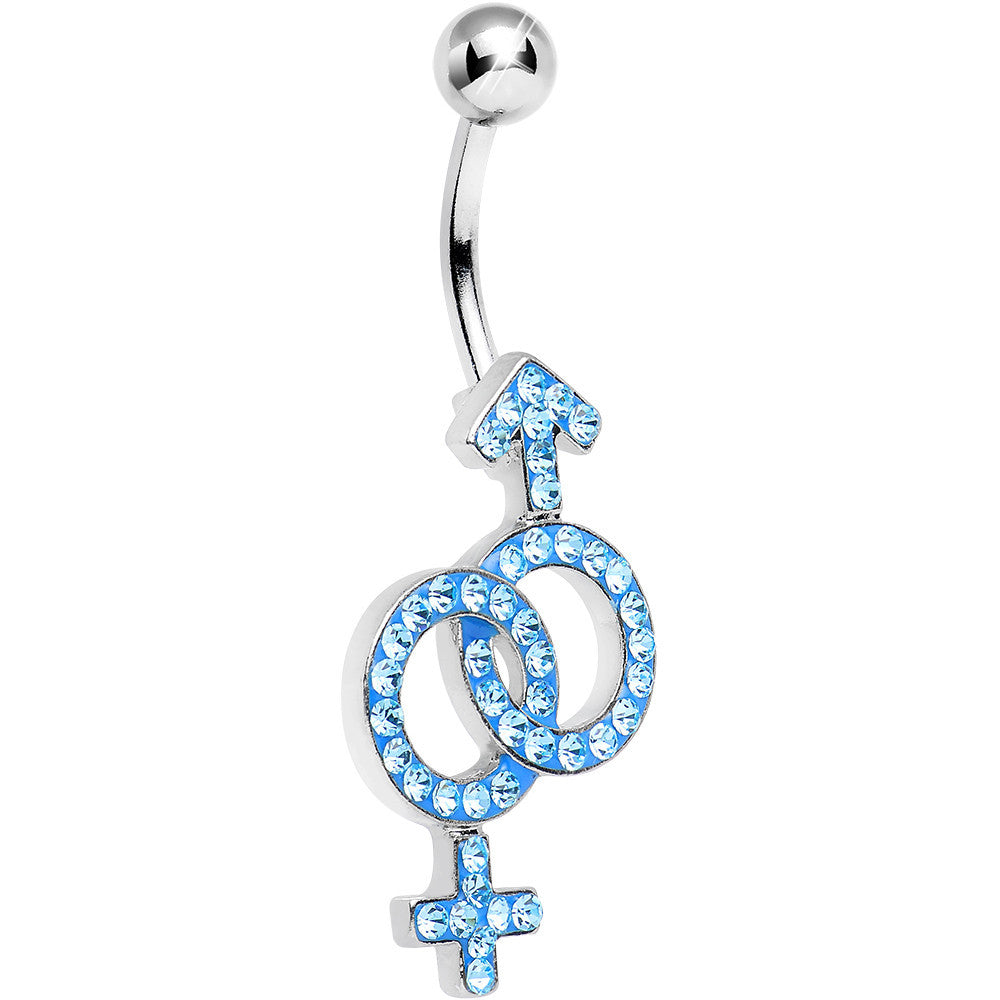 Aqua Gem Joined Female and Male Symbols Dangle Belly Ring