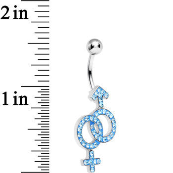 Aqua Gem Joined Female and Male Symbols Dangle Belly Ring