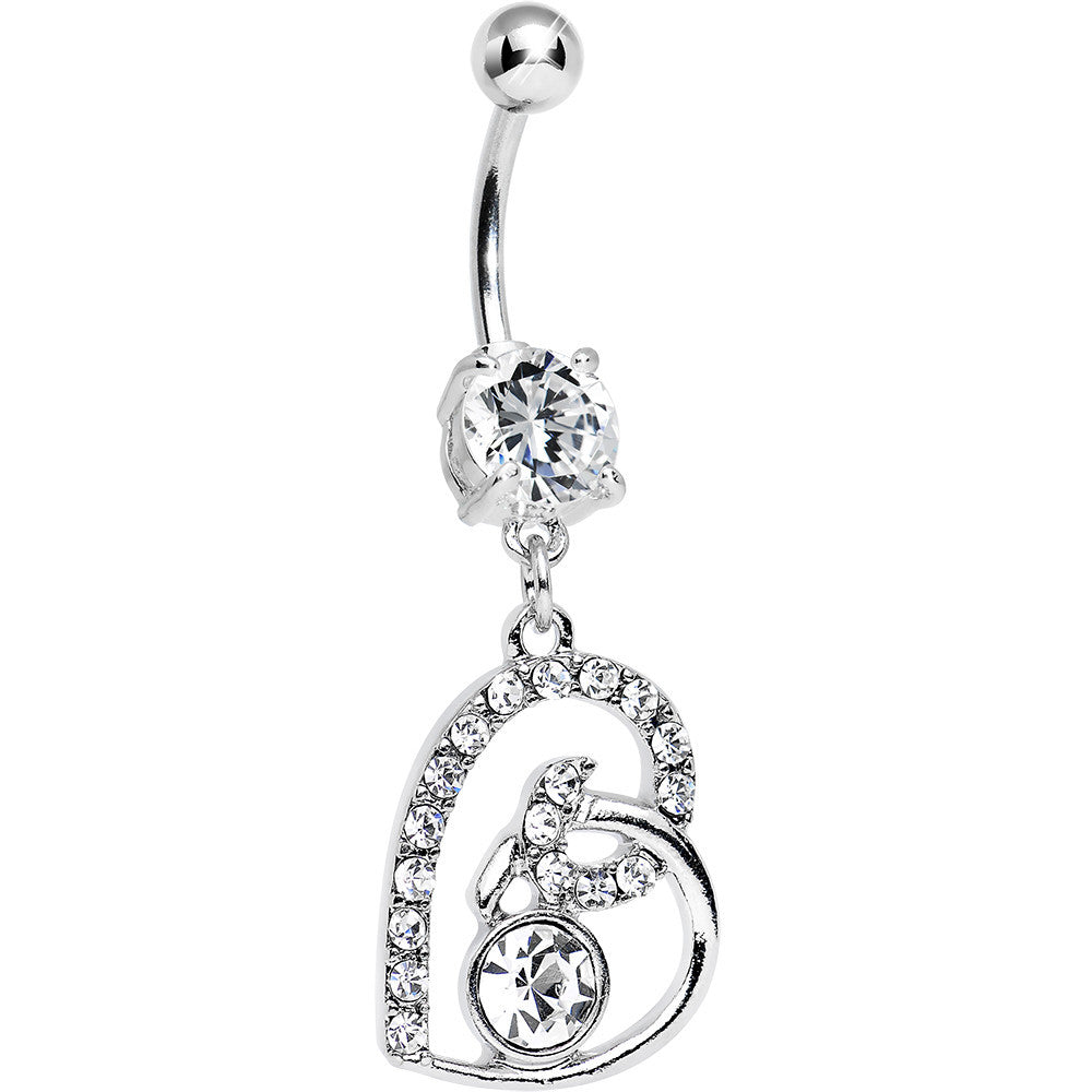 Clear Gem Bright Twisted by Love Heart Dangle Belly Ring