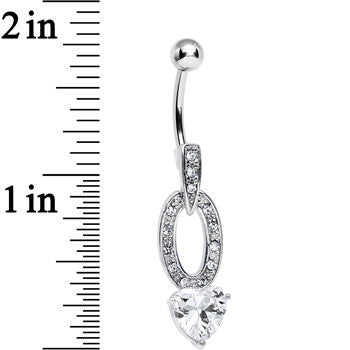 Clear Cubic Zirconia Sparkling Hollow Oval Heart Dangle Belly Ring