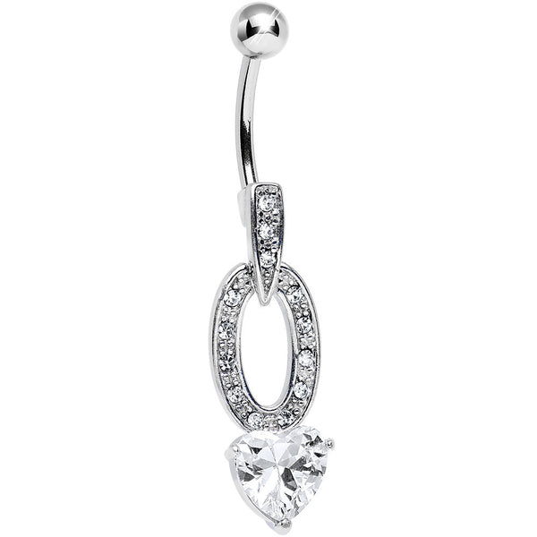 Clear Cubic Zirconia Sparkling Hollow Oval Heart Dangle Belly Ring