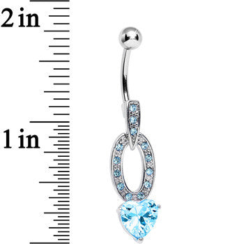 Aqua Cubic Zirconia Sparkling Hollow Oval Heart Dangle Belly Ring
