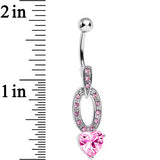 Pink Cubic Zirconia Sparkling Hollow Oval Heart Dangle Belly Ring