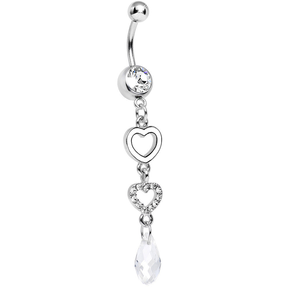 Clear Gem Crystal Love Multiplied Double Heart Dangle Belly Ring