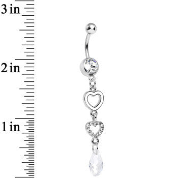 Clear Gem Crystal Love Multiplied Double Heart Dangle Belly Ring