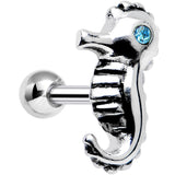 925 Sterling Silver Aqua Gem Solemn Seahorse Tragus Cartilage Earring