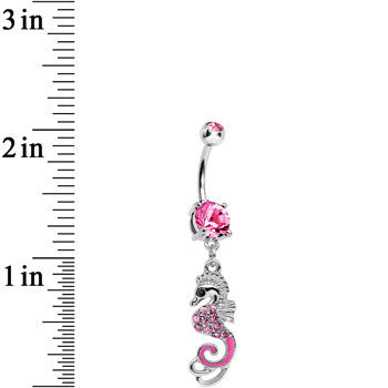 Pink Cubic Zirconia Glamorous Seahorse Dangle Belly Ring