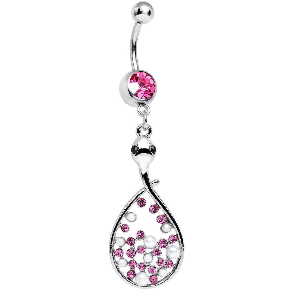 Pink Cubic Zirconia Bubbling Snake Dangle Belly Ring
