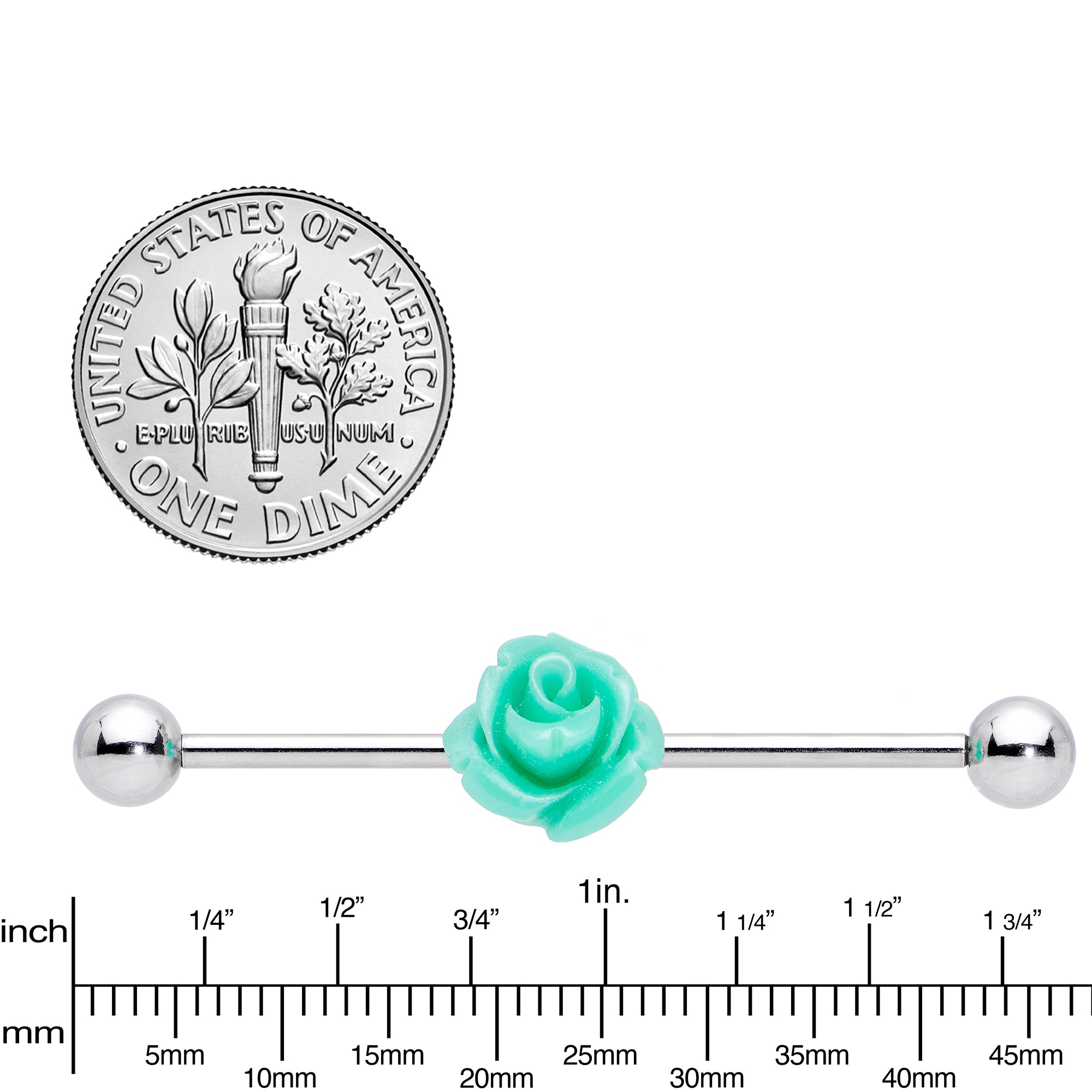 Light Green Charming Summer Rose Flower Industrial Barbell 37mm