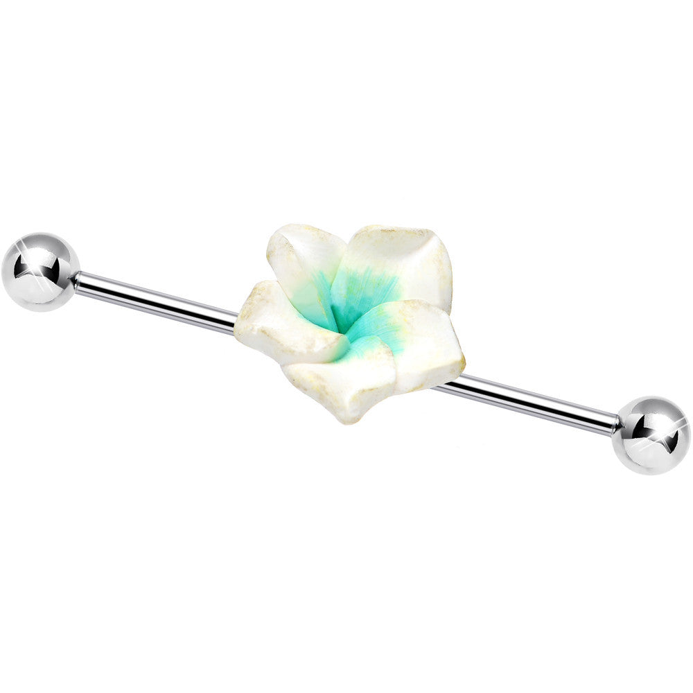 Light Green White Beautiful Blossoming Flower Industrial Barbell 37mm