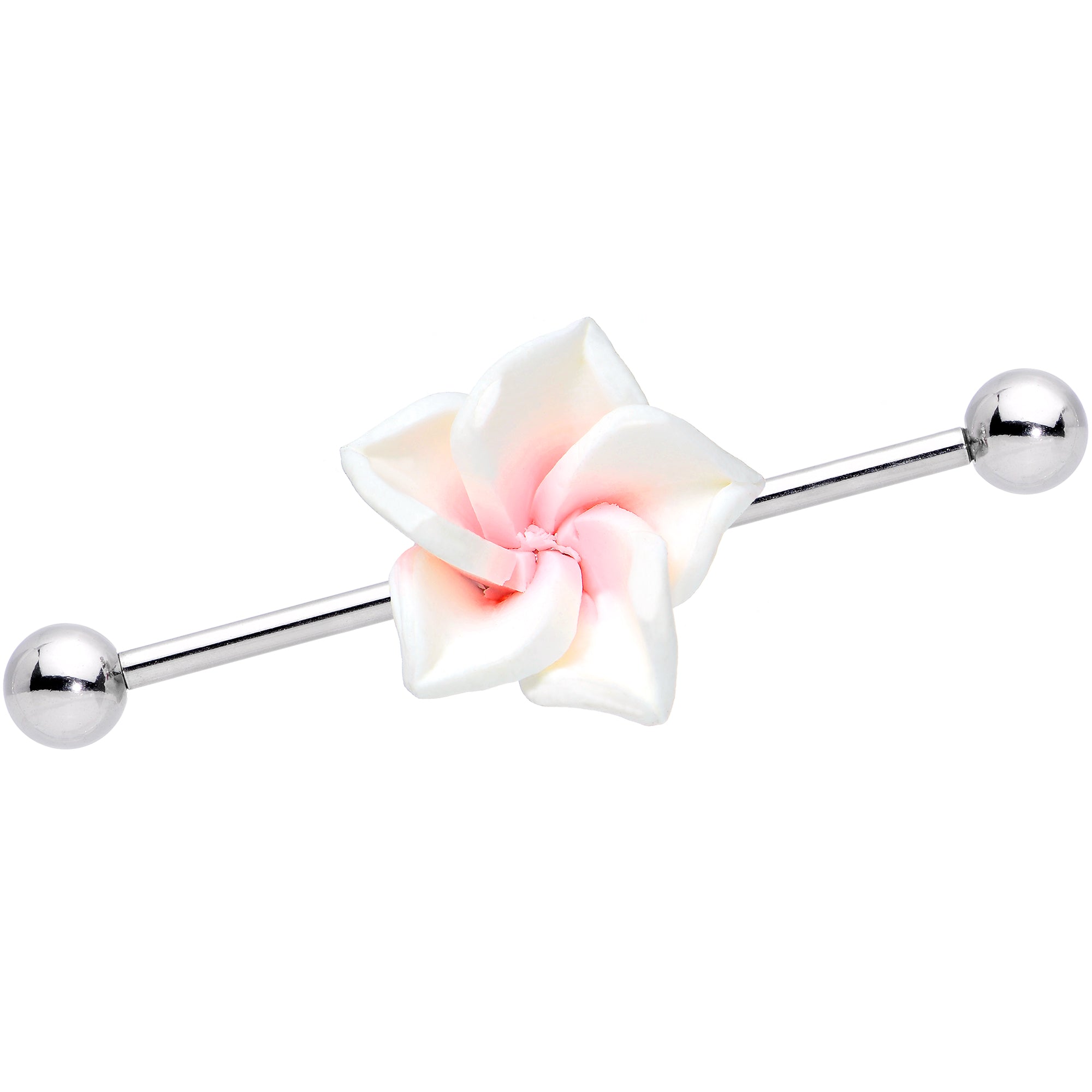 Pink White Beautiful Blossoming Flower Industrial Barbell 37mm