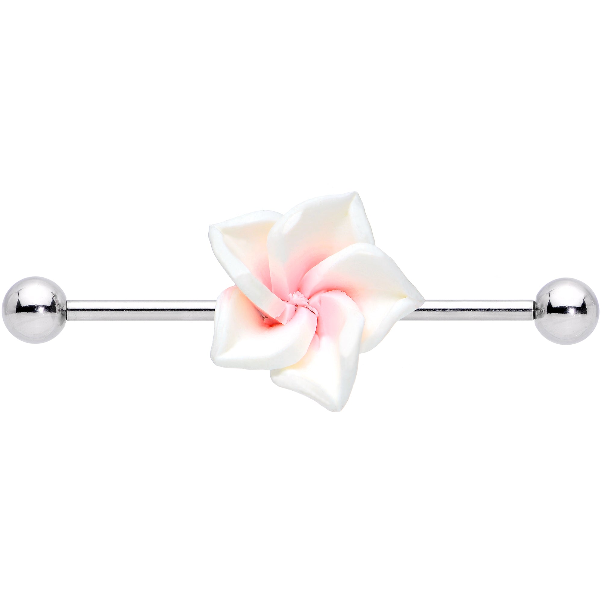 Pink White Beautiful Blossoming Flower Industrial Barbell 37mm