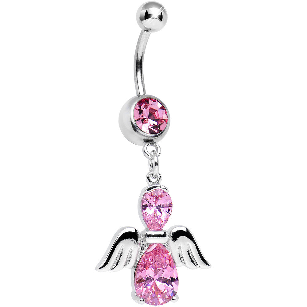 Pink Cubic Zirconia Bowling with My Angel Dangle Belly Ring