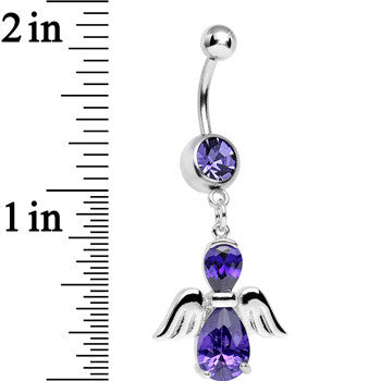 Purple Cubic Zirconia Bowling with My Angel Dangle Belly Ring
