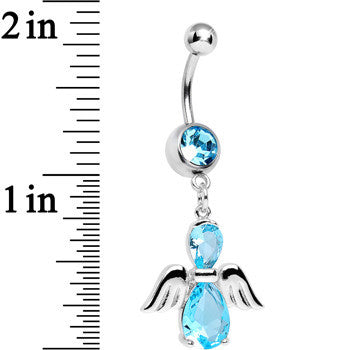 Aqua Cubic Zirconia Bowling with My Angel Dangle Belly Ring