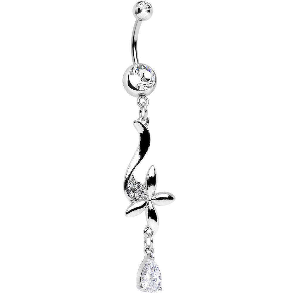 Clear Cubic Zirconia Floating on the Breeze Flower Dangle Belly Ring