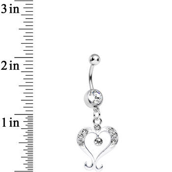 Clear Gem Fanciful Arched Heart Dangle Belly Ring