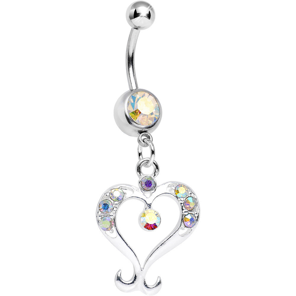 Aurora Gem Fanciful Arched Heart Dangle Belly Ring