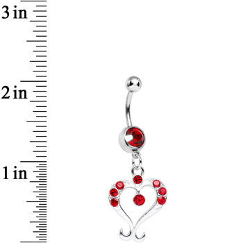 Red Gem Fanciful Arched Heart Dangle Belly Ring
