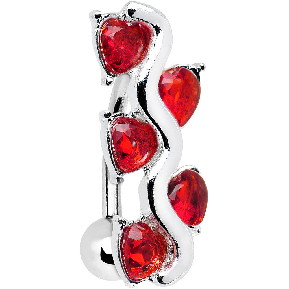 Red Gem Cluster of Hearts Top Mount Belly Ring