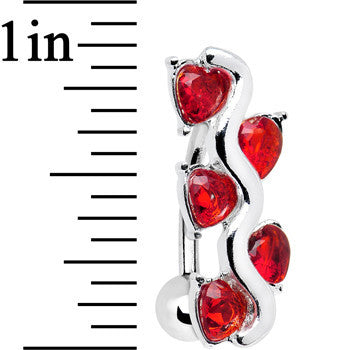 Red Gem Cluster of Hearts Top Mount Belly Ring
