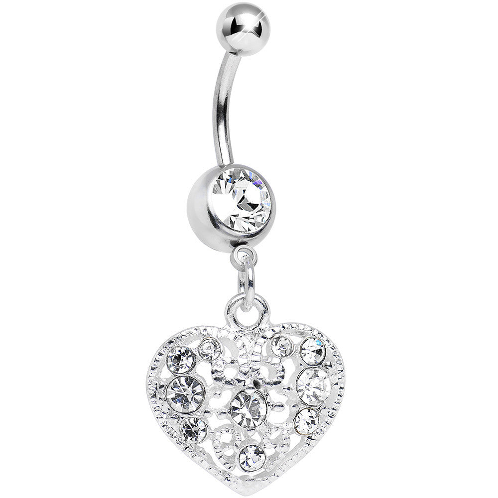 Clear Gem Lacy Heirloom Heart Dangle Belly Ring
