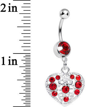 Red Gem Lacy Heirloom Heart Dangle Belly Ring