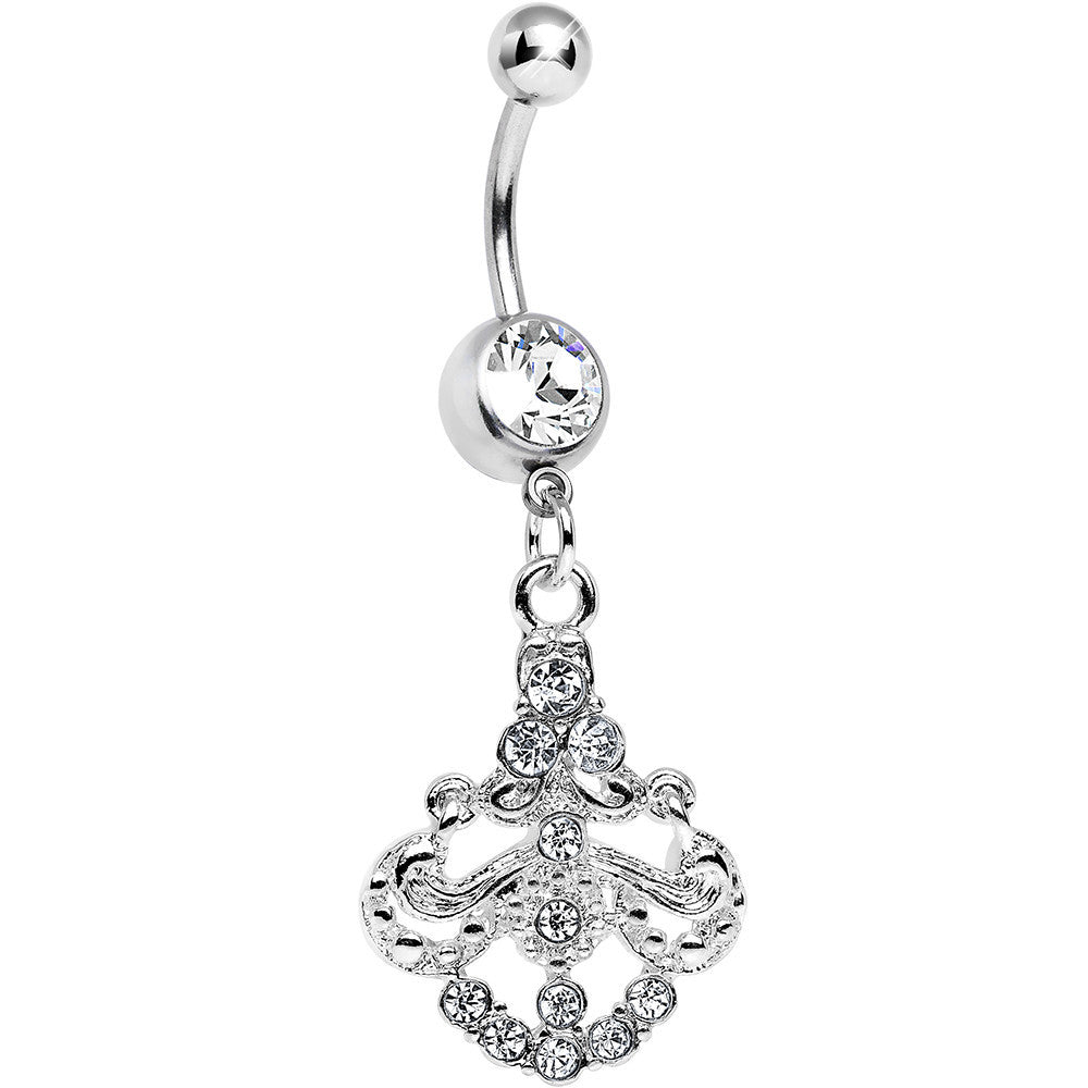Clear Gem Shimmering Divine Fan Dangle Belly Ring