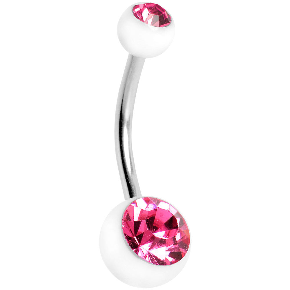 Pink Cubic Zirconia Clear Acrylic Dual Dazzle Belly Ring