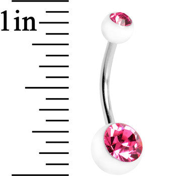 Pink Cubic Zirconia Clear Acrylic Dual Dazzle Belly Ring