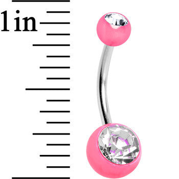Clear Cubic Zirconia Pink Acrylic Color Blast Belly Ring